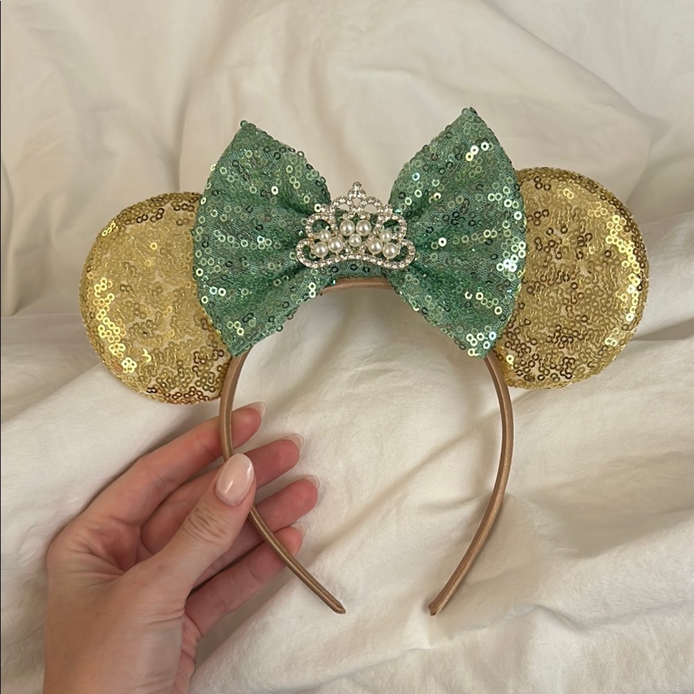 Sequin Green Bow & Gold Ears Headband - Women's Hair Accessory
